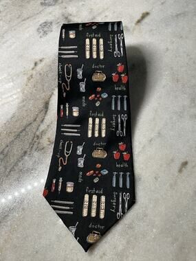 Vintage Nicole Miller Novelty Necktie Tie 100% Silk Doctor Medicine 1999